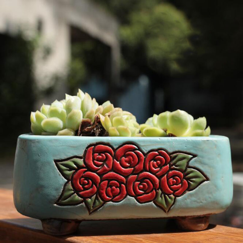 Ceramic Rectangle Floral Patte - đánh giá và giá Bonsai Garden Europe