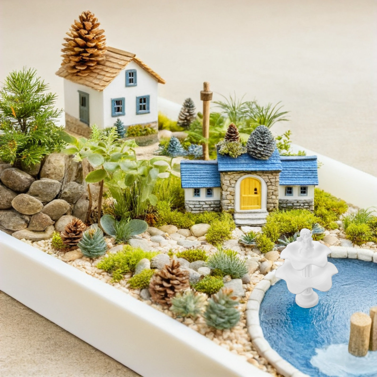 2Pcs Miniature Fountain Decor  - đánh giá và giá Bonsai Garden Fountain